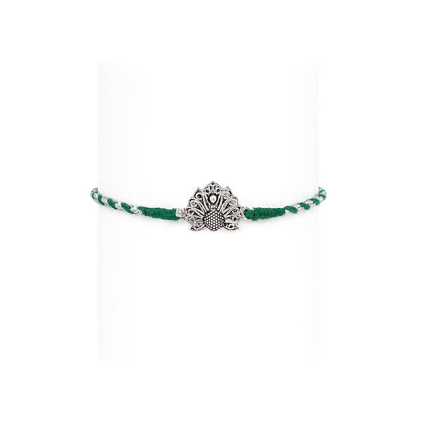 Pichwai Peacock 925 Silver Rakhi — image 1