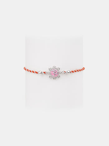 Om Pink Flower 925 Silver Rakhi