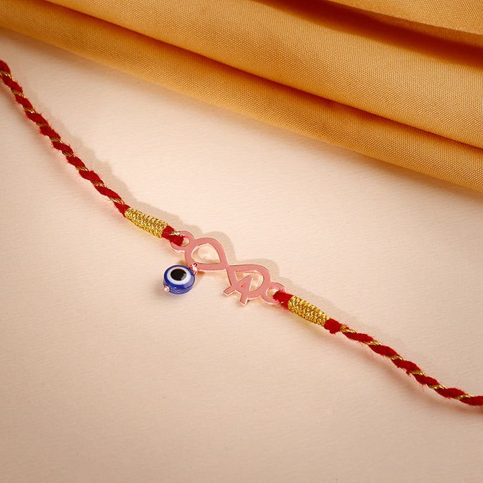 Rose Gold Personalised Initial Infinity Evil Eye Rakhi — image 1