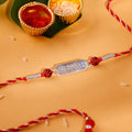 Silver Personalised Name Plate Rudraksh Rakhi — image 1