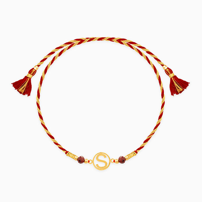 Golden Personalised Initial Rudraksha Rakhi — image 3