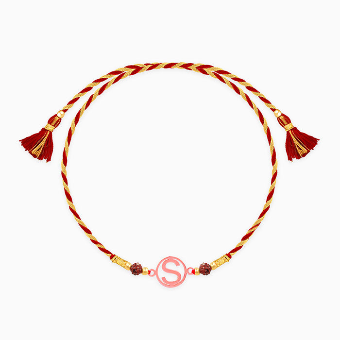 Rose Gold Personalised Initial Rudraksha Rakhi — image 3
