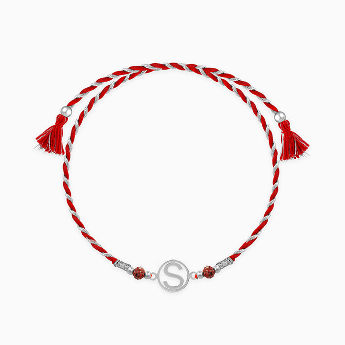 Silver Personalised Initial Rudraksha Rakhi — image 3