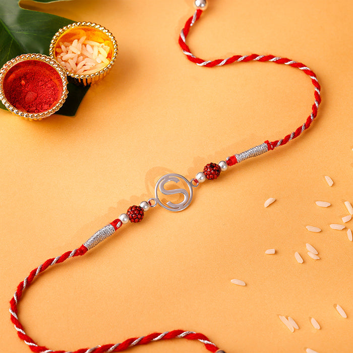 Silver Personalised Initial Rudraksha Rakhi — image 1