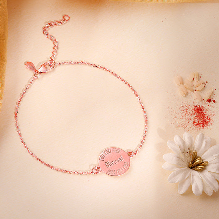 Rose Gold Personalised Celtic Bracelet Rakhi — image 1