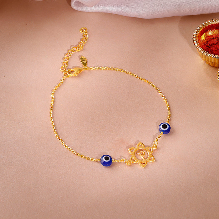 Golden Personalised Evil Eye Bloom Bracelet Rakhi — image 1