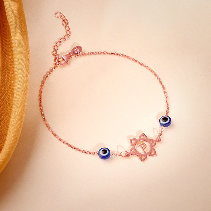 Rose Gold Personalised Evil Eye Bloom Bracelet Rakhi — image 1