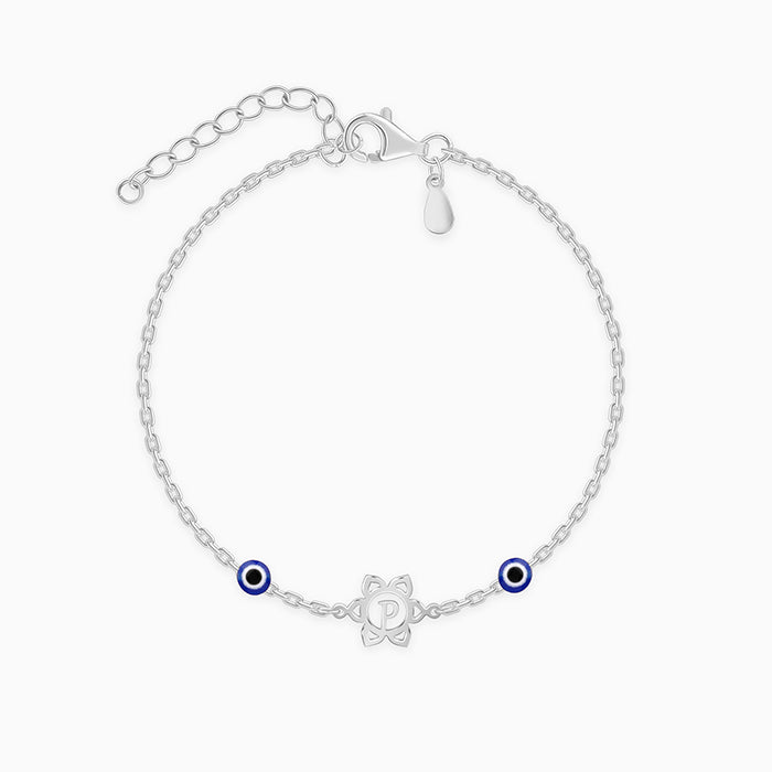Silver Personalised Evil Eye Bloom Bracelet Rakhi — image 1