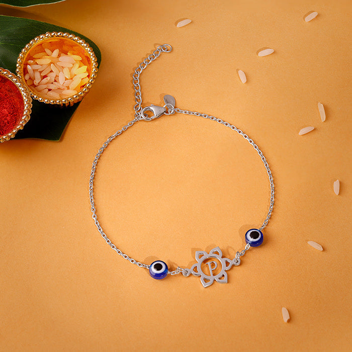 Silver Personalised Evil Eye Bloom Bracelet Rakhi — image 2