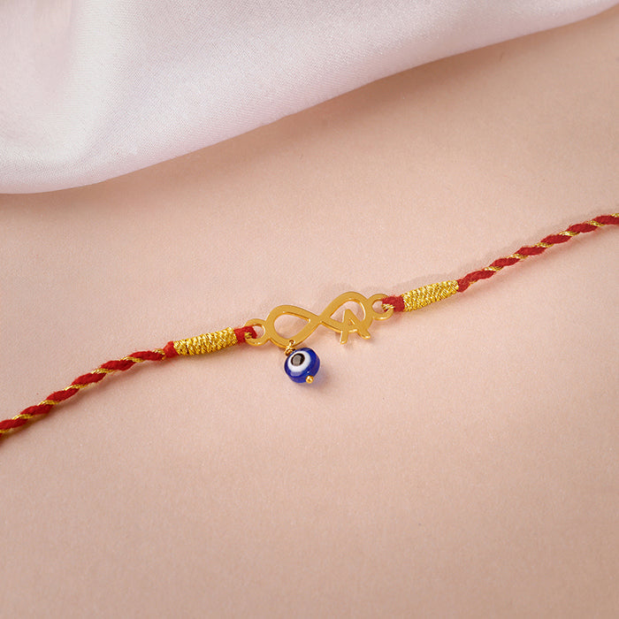 Golden Personalised Initial Infinity Evil Eye Rakhi — image 1