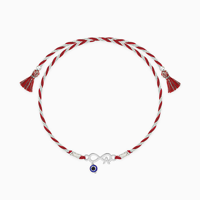 Silver Personalised initial Infinity Evil Eye Rakhi — image 2