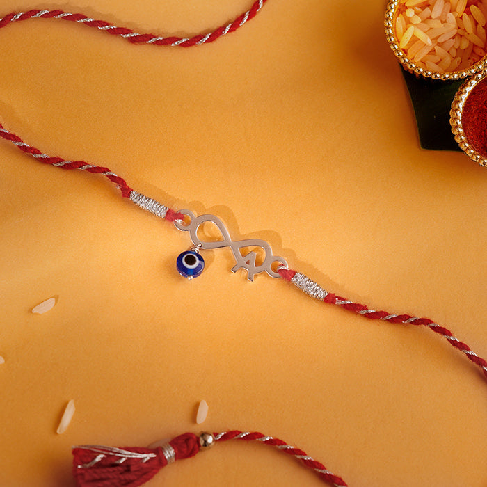 Silver Personalised initial Infinity Evil Eye Rakhi — image 1