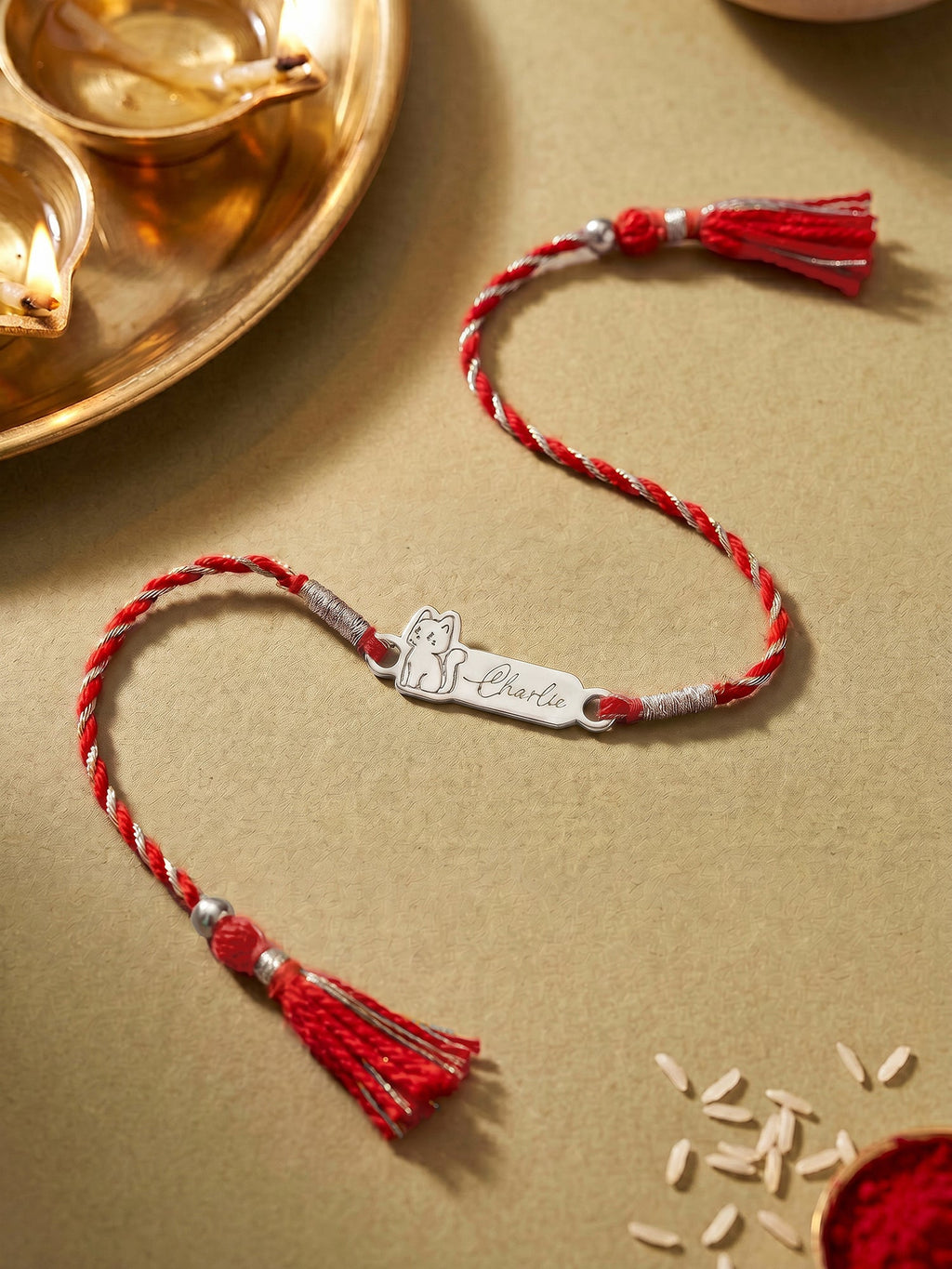 Silver Personalised Kitty Love Rakhi — image 1