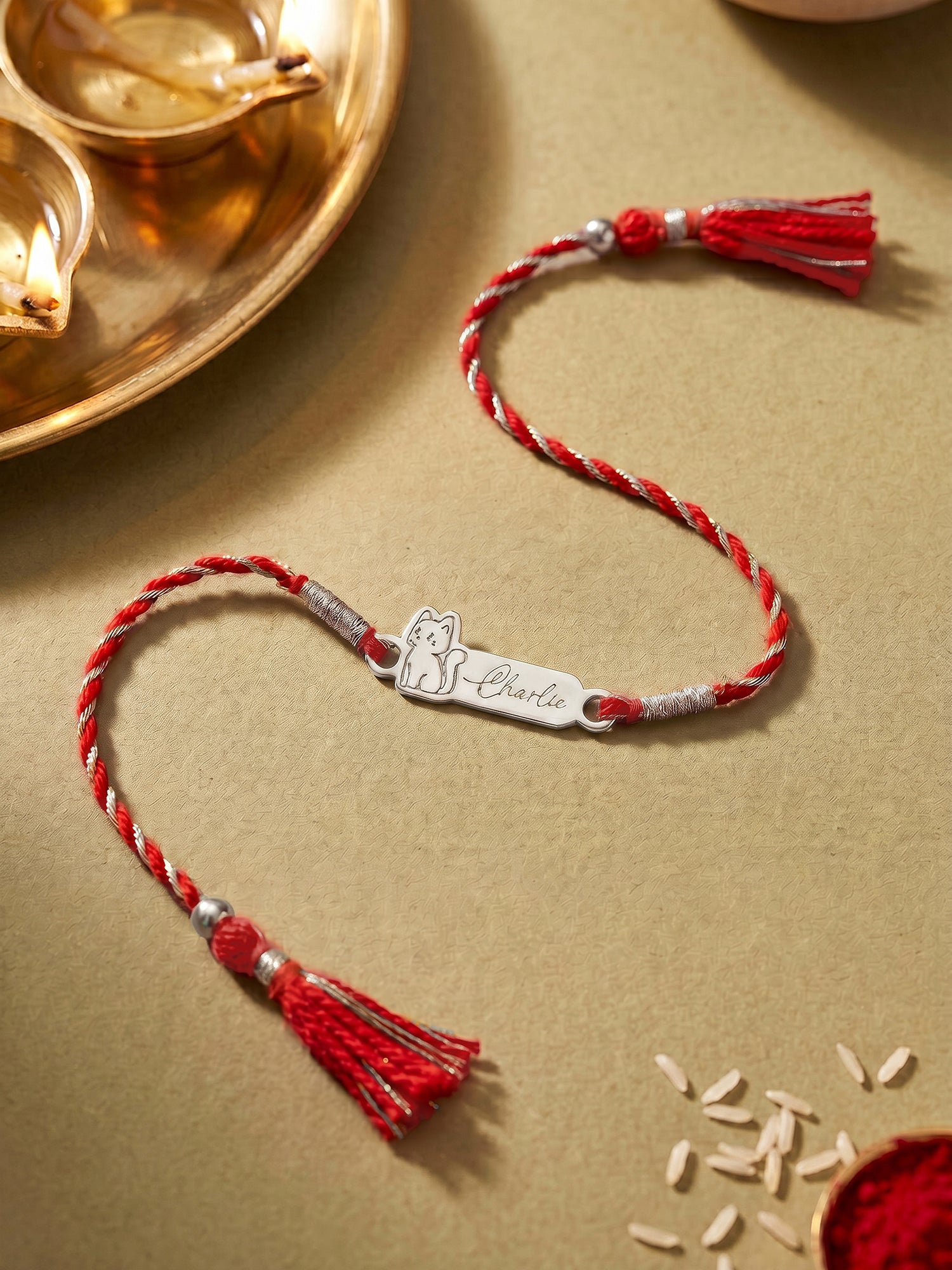 Silver Personalised Kitty Love Rakhi — image 1