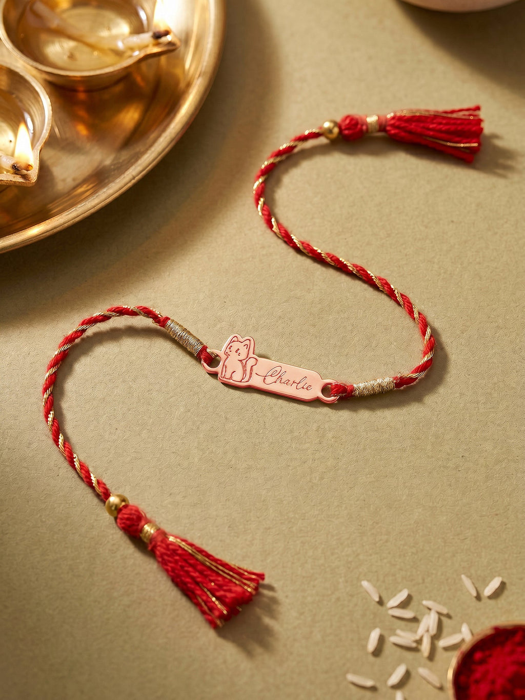 Rose Gold Personalised Kitty Love Rakhi — image 1