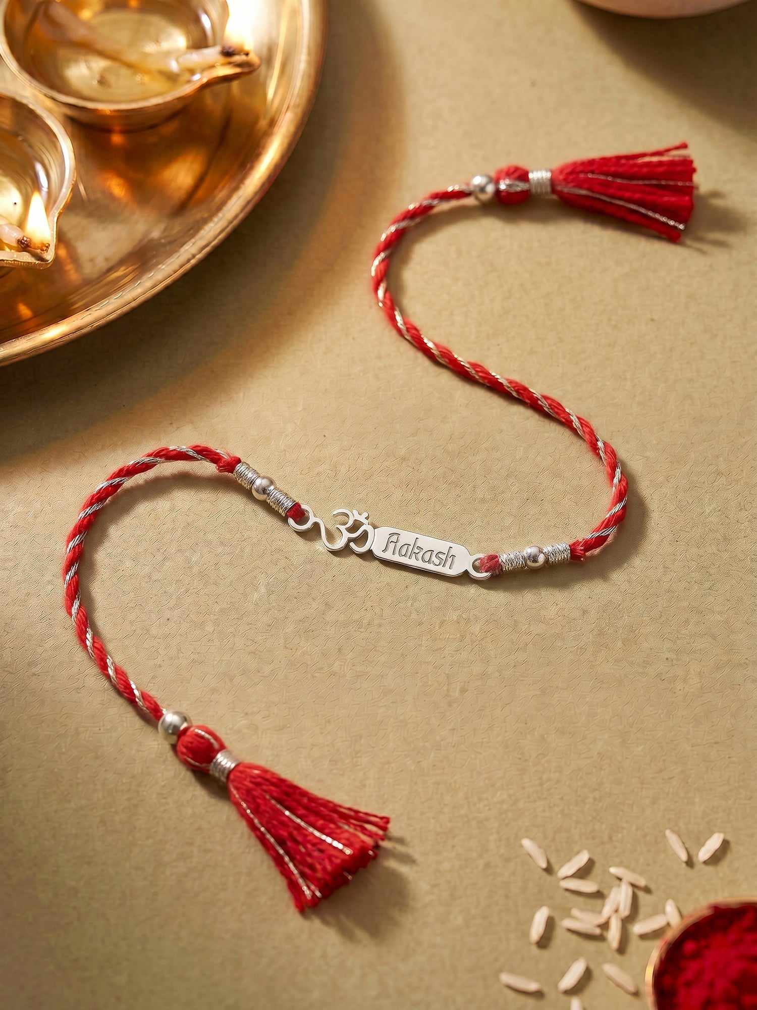 Silver Personalised Om Blessing Rakhi — image 1