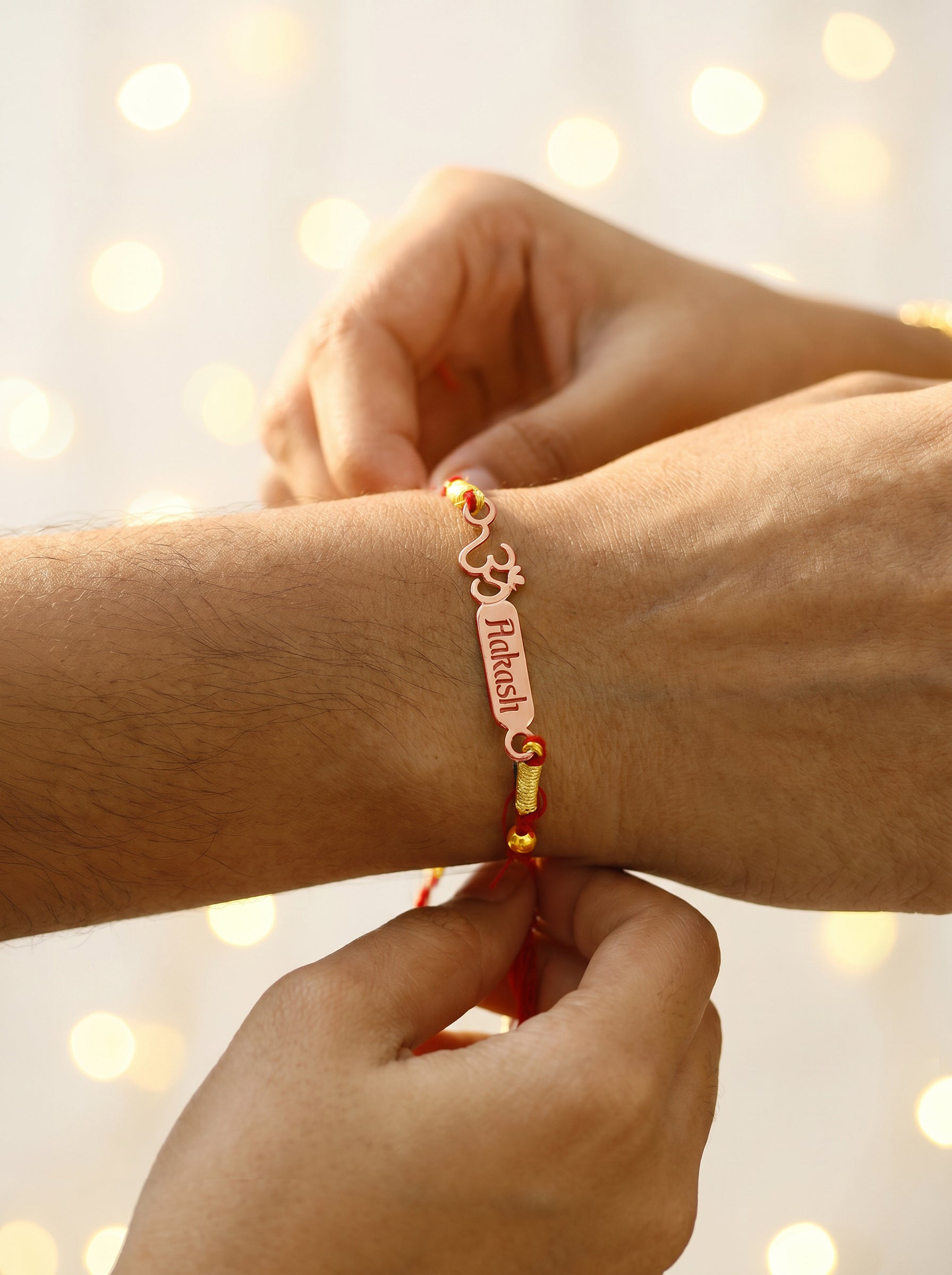 Rose Gold Personalised Om Blessing Rakhi — image 2