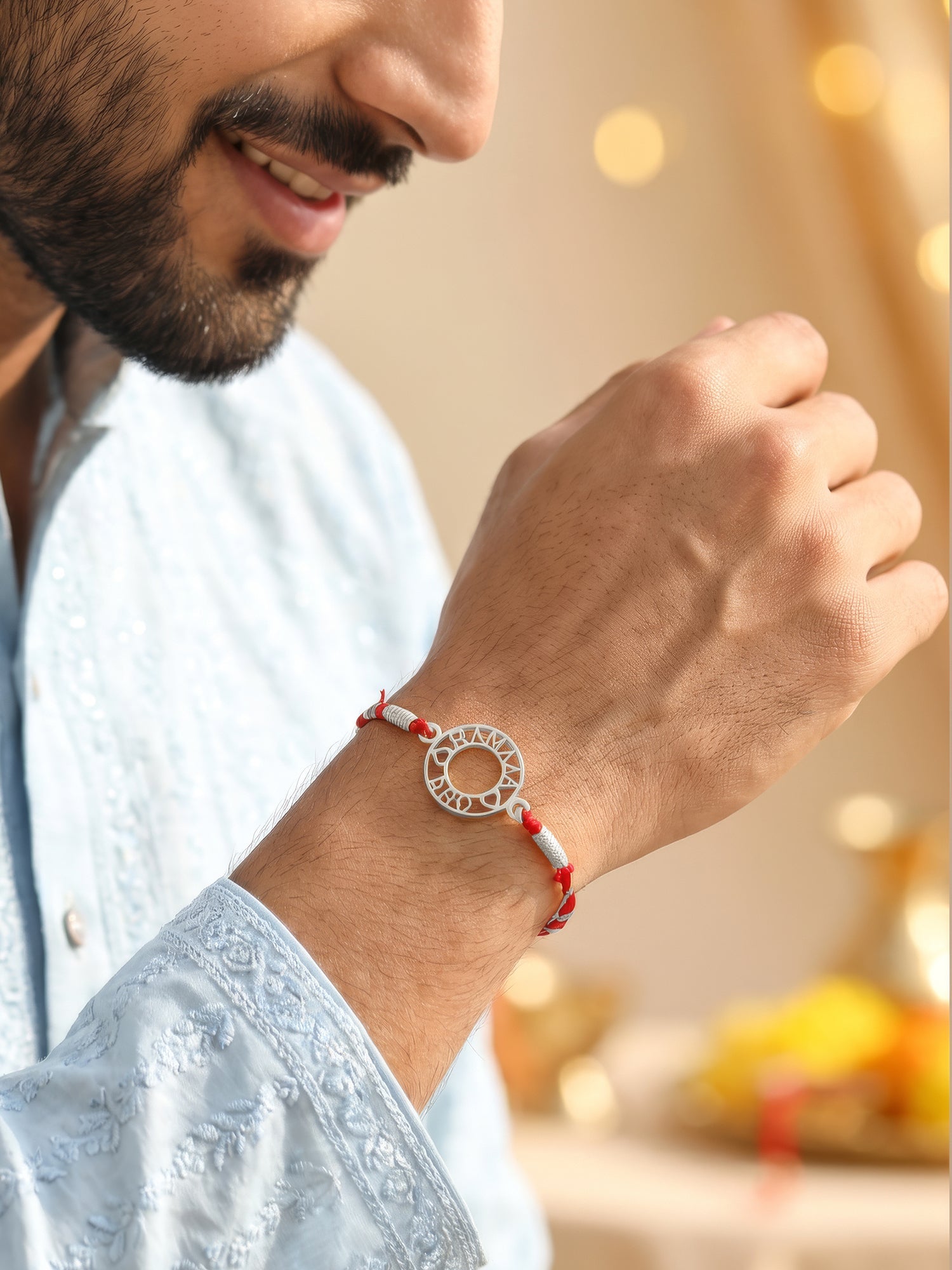 Silver Personalised Aura Circle Rakhi — image 2