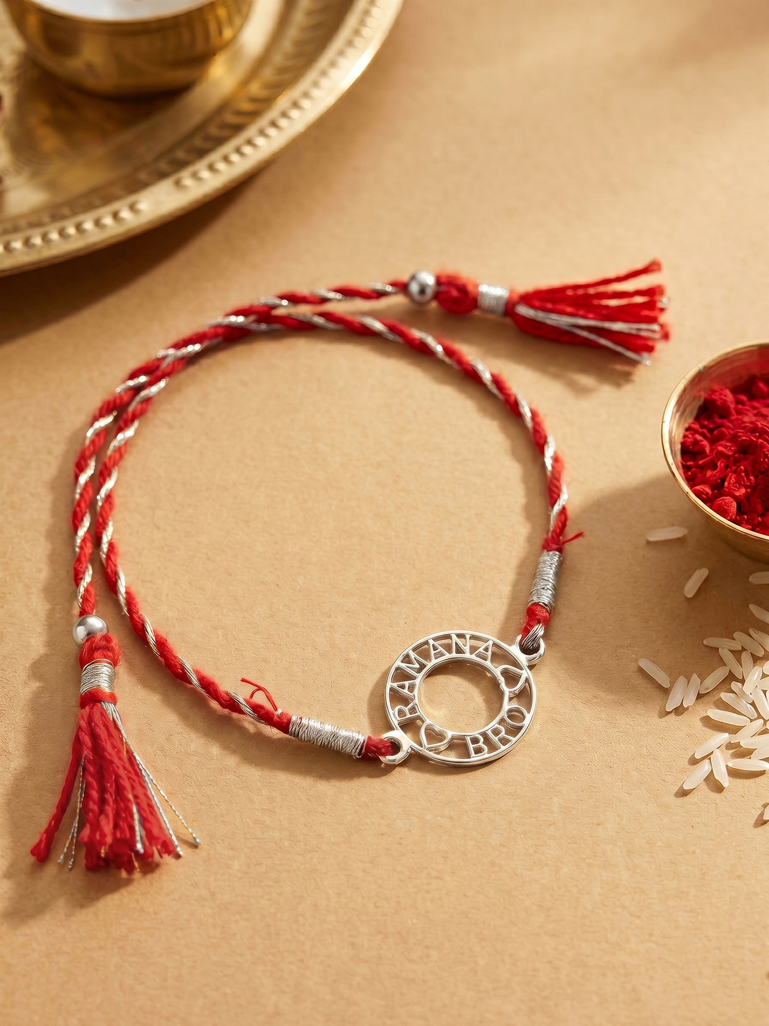 Silver Personalised Aura Circle Rakhi — image 1