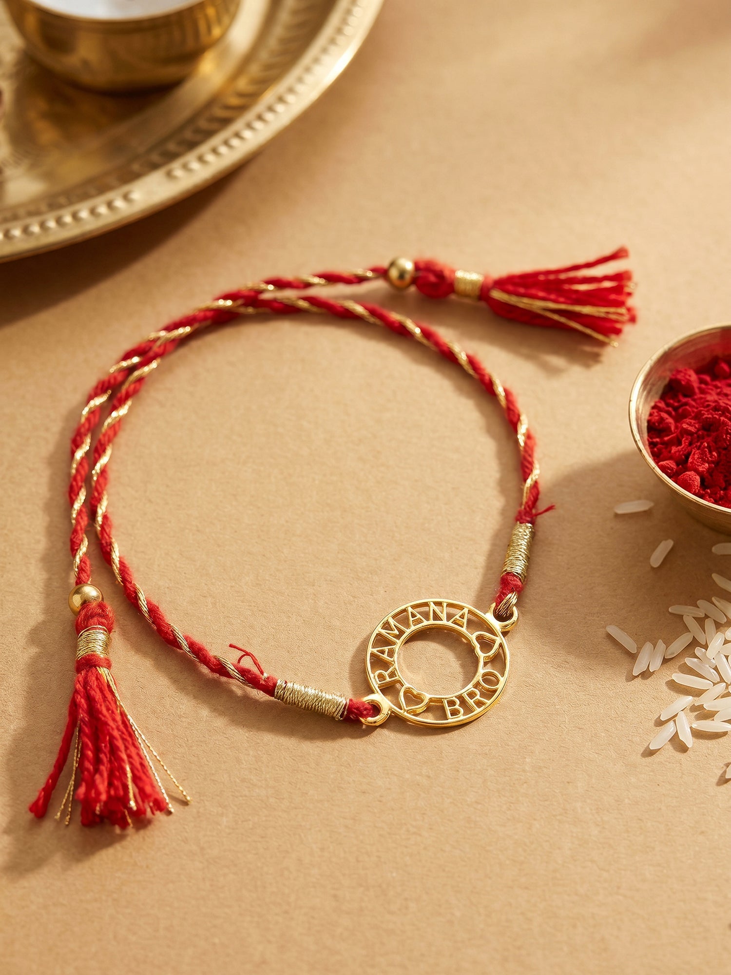 Golden Personalised Aura Circle Rakhi — image 1