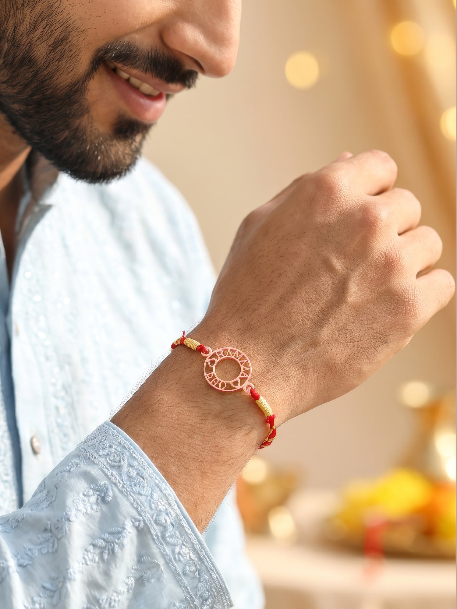 Rose Gold Personalised Aura Circle Rakhi — image 2