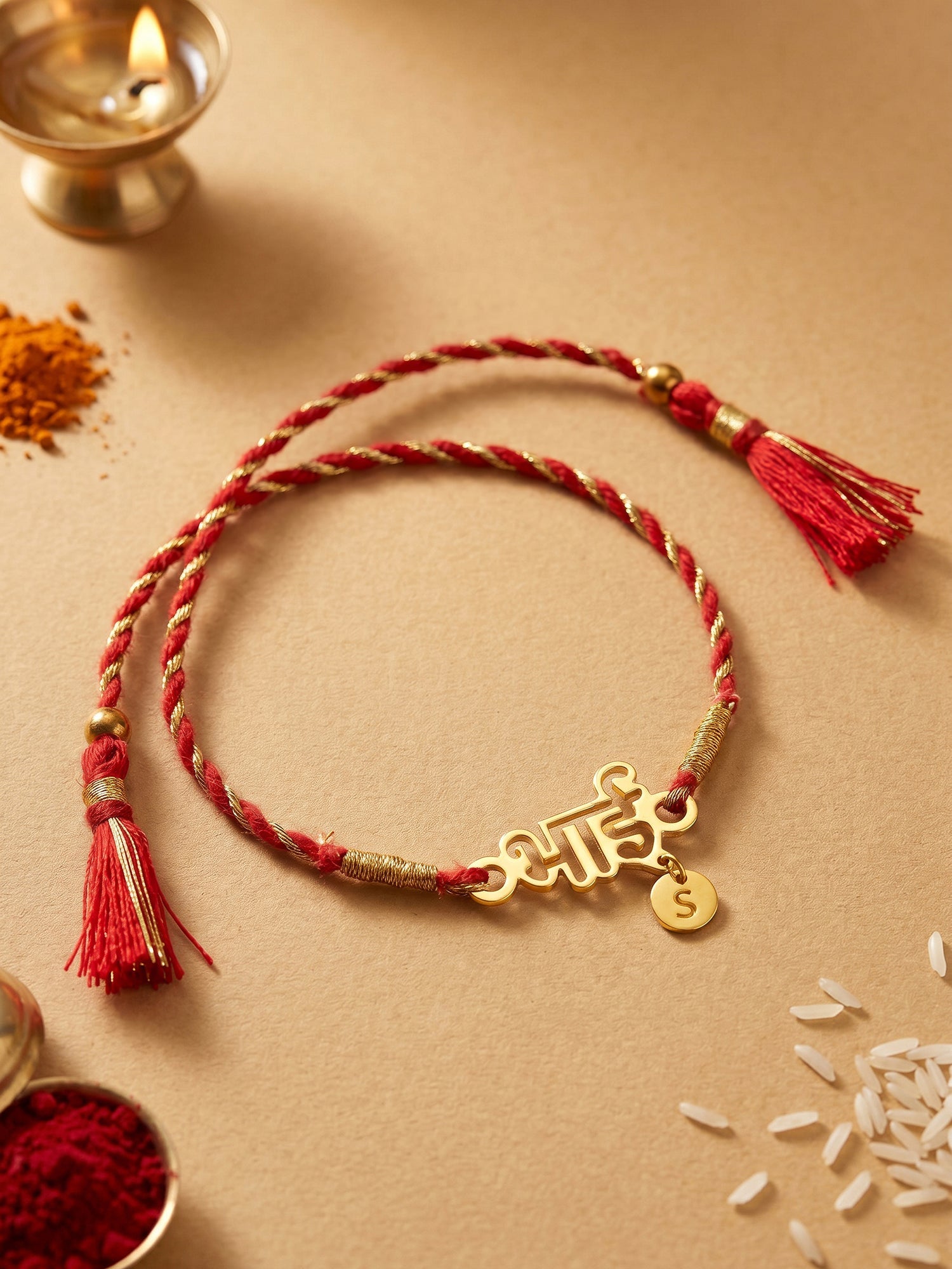 Golden Personalised Forever Bhai Initial Rakhi — image 1