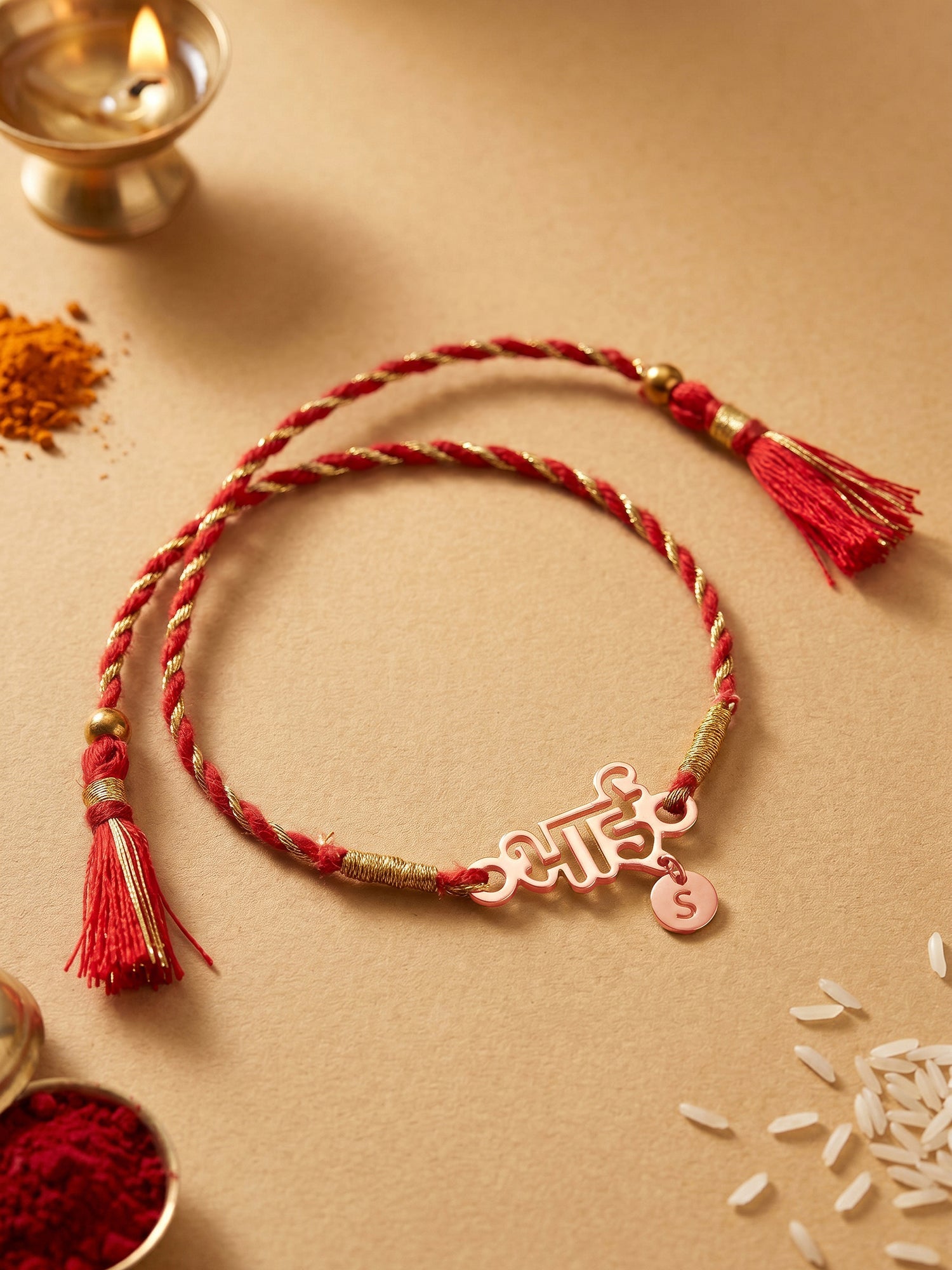 Rose Gold Personalised Forever Bhai Initial Rakhi — image 1