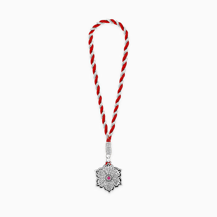 Oxidised Silver Pink Pop Flower Lumba Rakhi — image 3