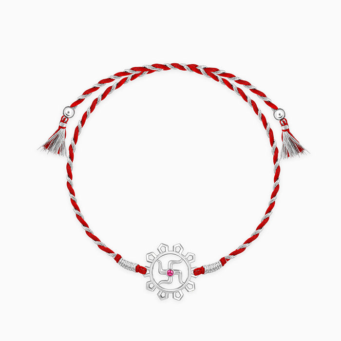 Silver Swastik Bloom Rakhi — image 3