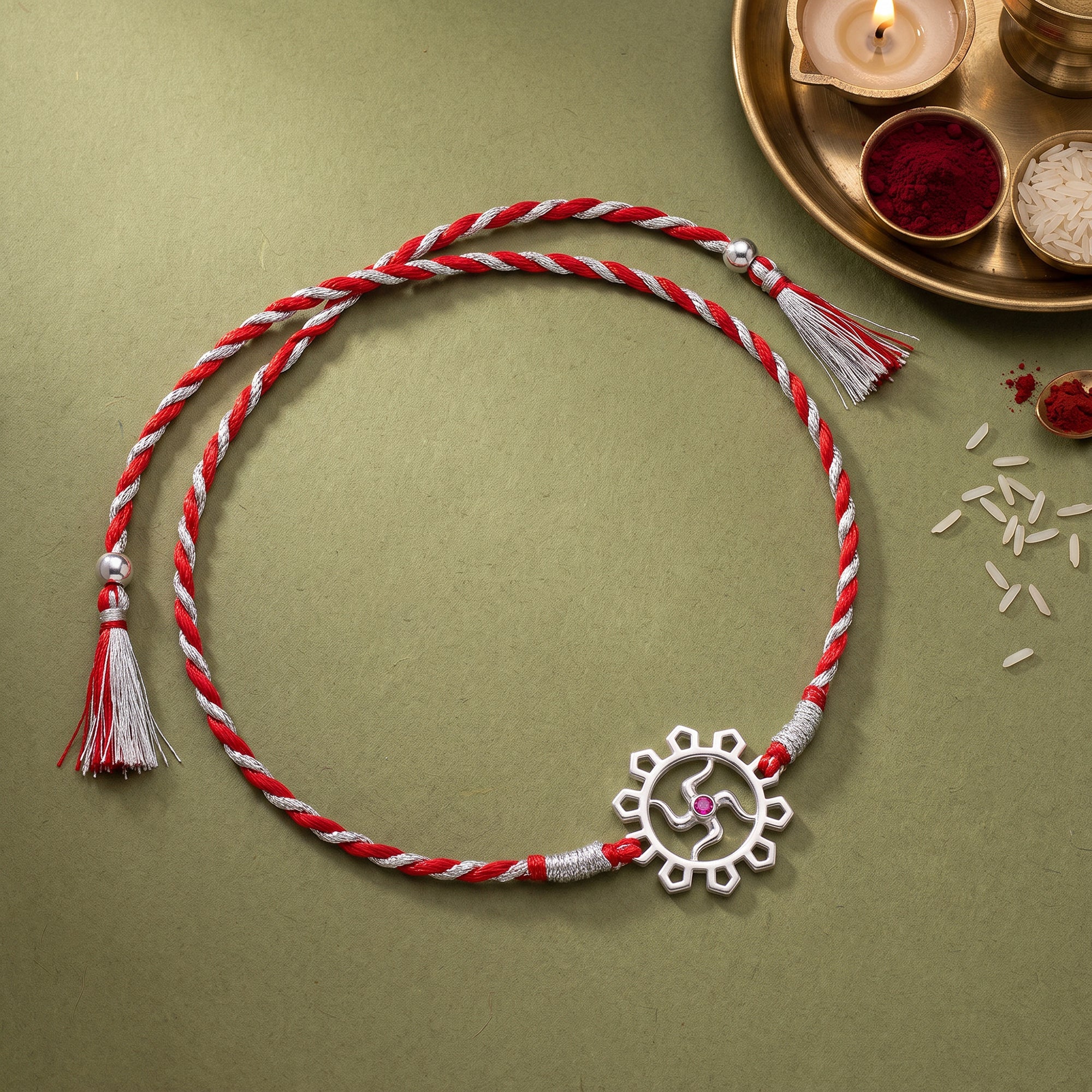 Silver Swastik Bloom Rakhi — image 1