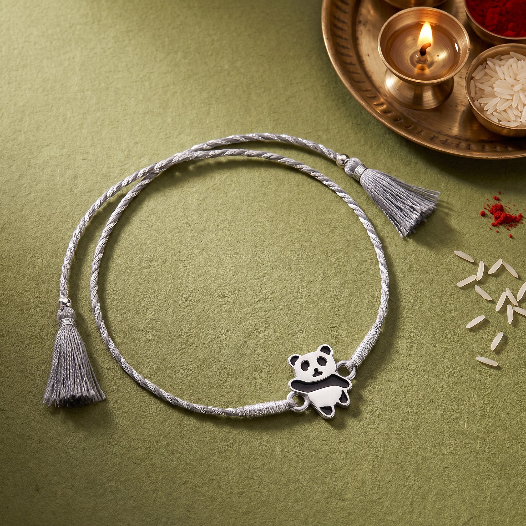 Silver Cute Panda Kids Rakhi — image 1