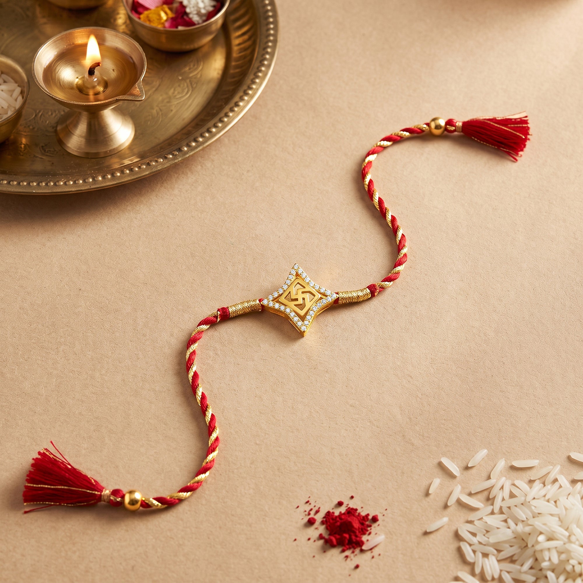 Golden Divine Swastik Rakhi — image 1