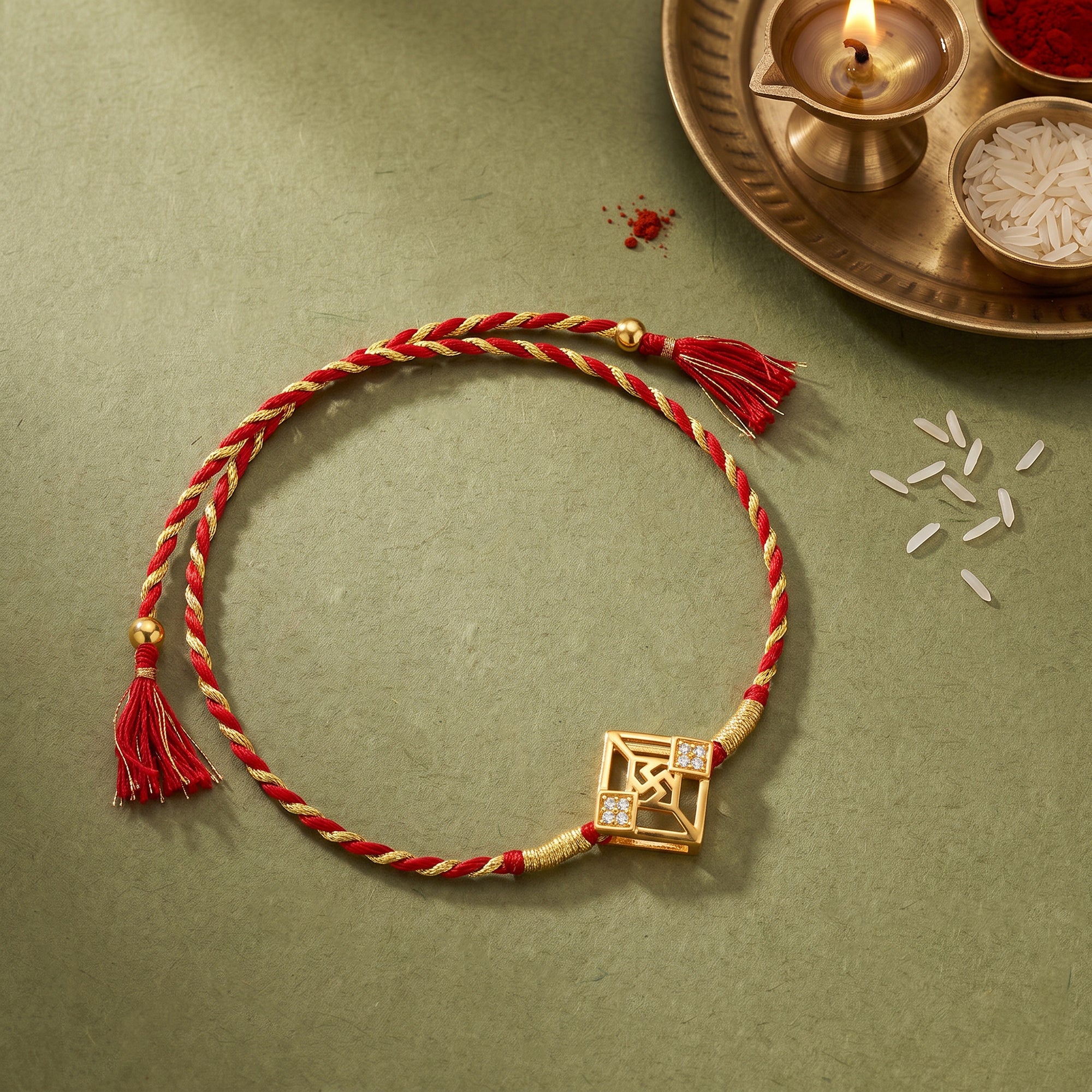 Golden Swastik Square Rakhi — image 1
