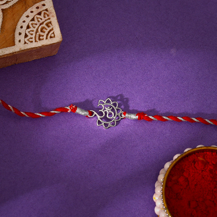 Silver Floral Om Rakhi — image 1