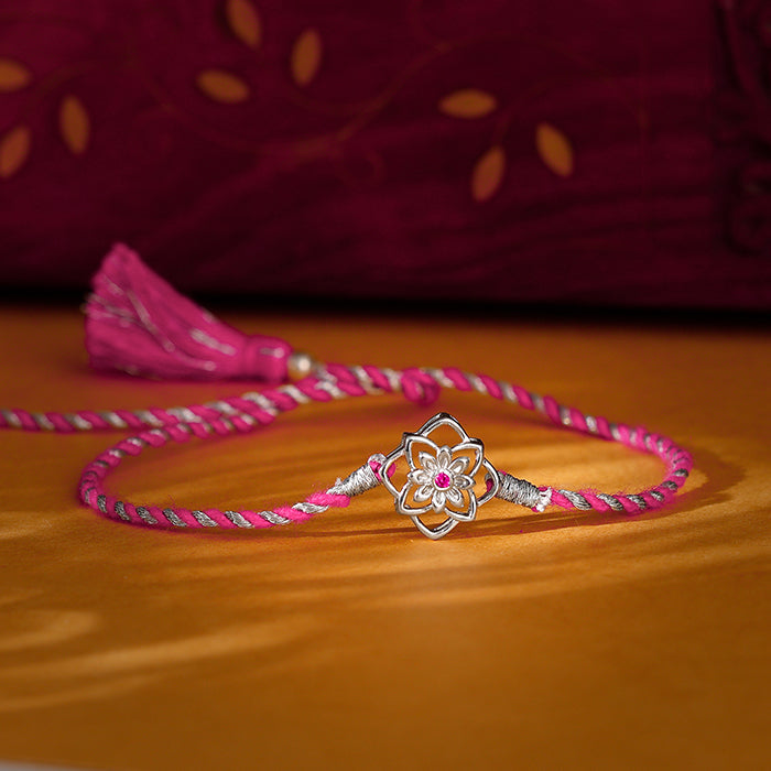 Silver Floral Sparkle Rakhi — image 1