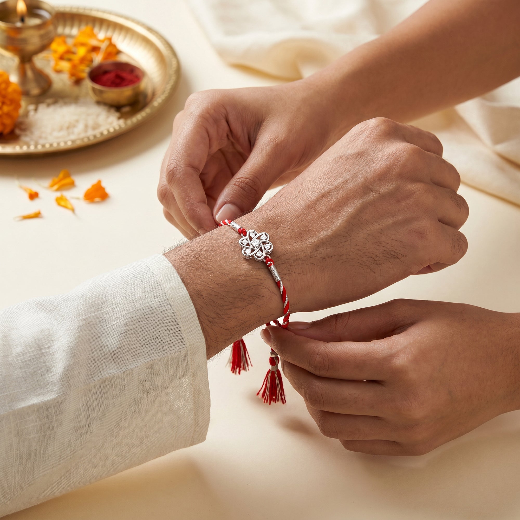 Silver Flowery Rakhi — image 2
