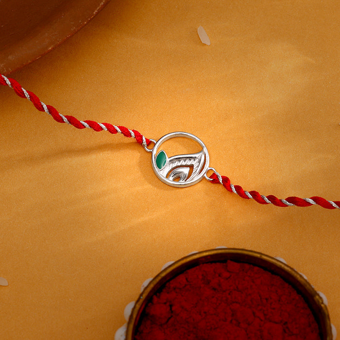 Silver Peacock Feather Rakhi — image 1