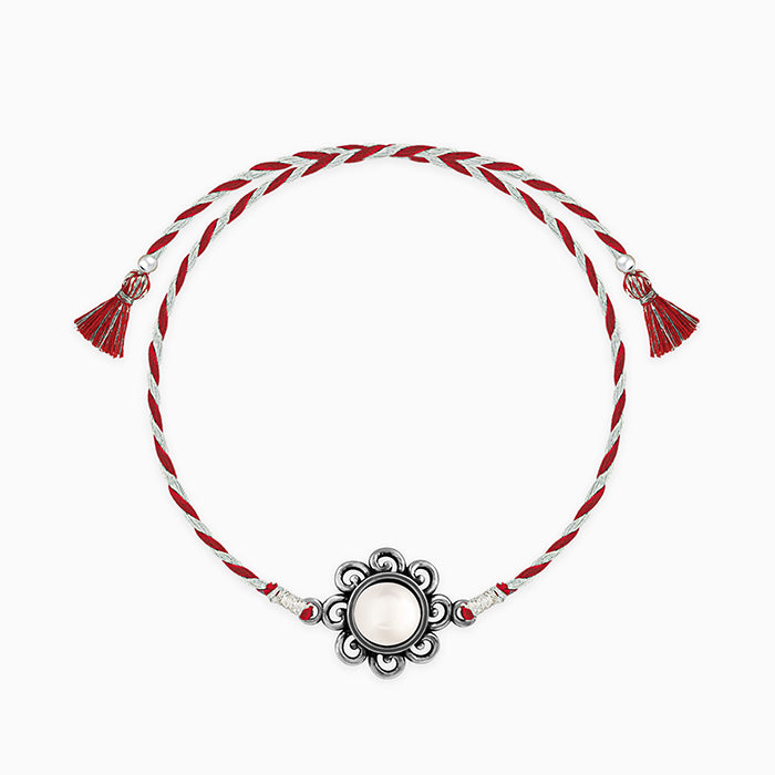 Oxidised Silver Pearl Flower Rakhi — image 3