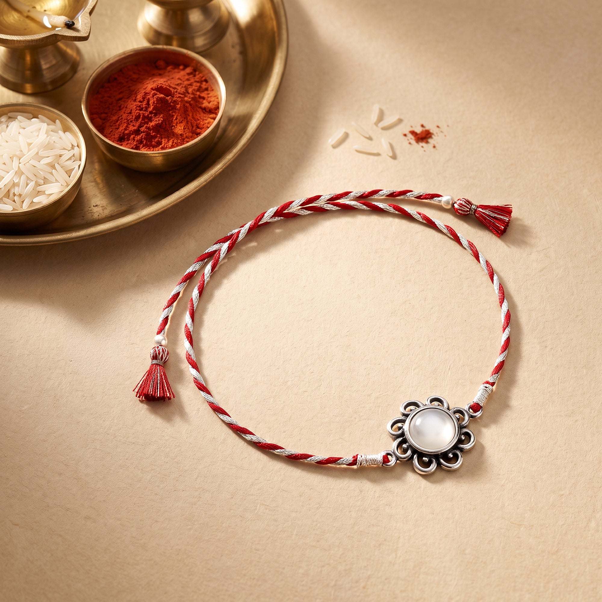 Oxidised Silver Pearl Flower Rakhi — image 1