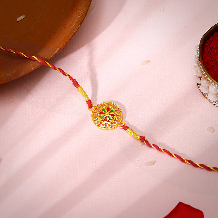 Golden Floral Circle Rakhi — image 1