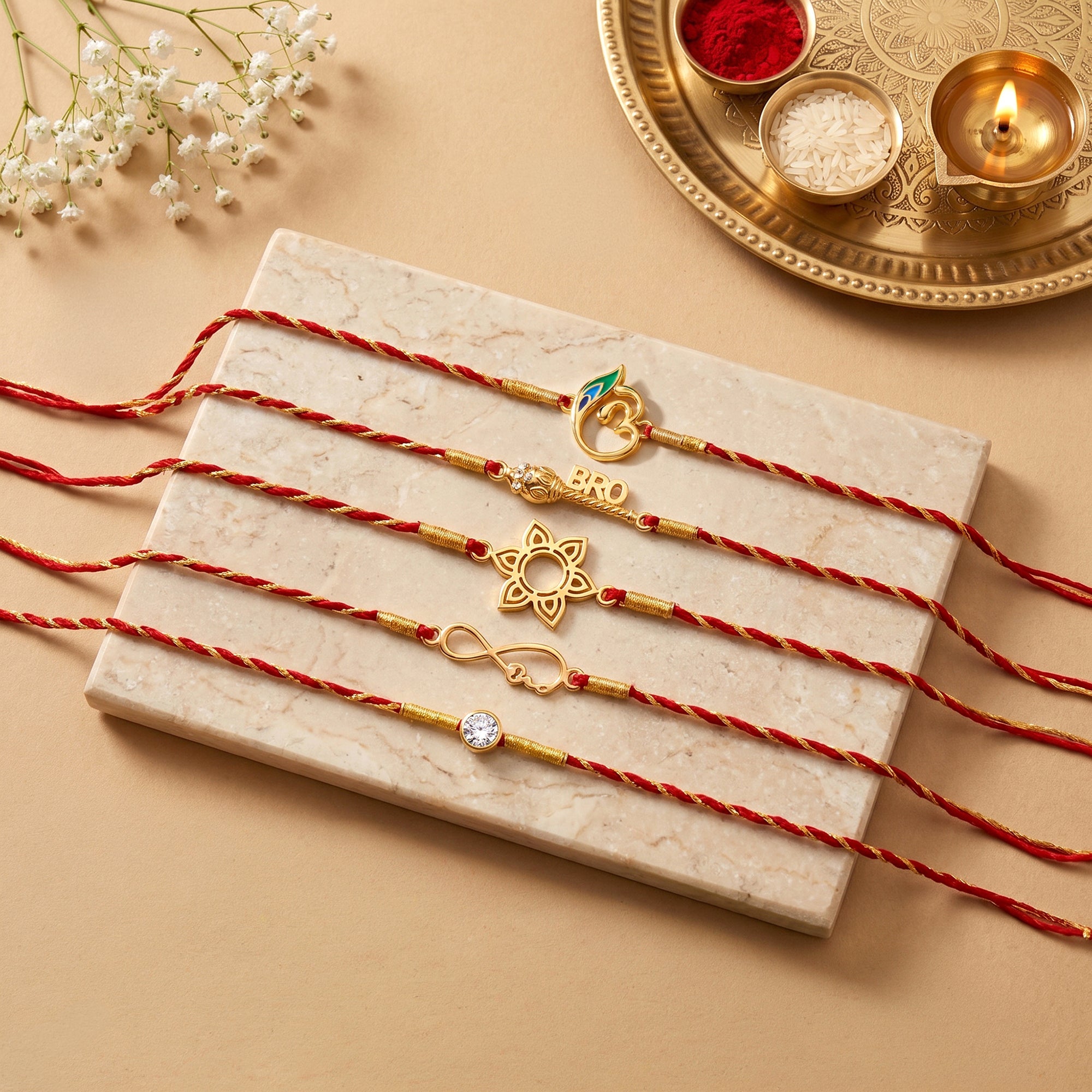Golden Mangal Rakhi Combo (Set of 5) — image 1