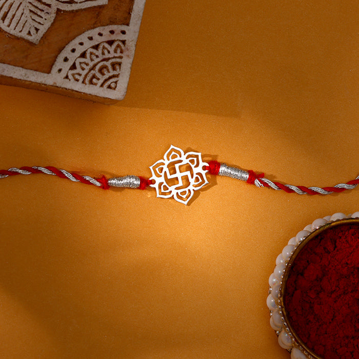 Silver Spiritual Swastik Rakhi — image 1