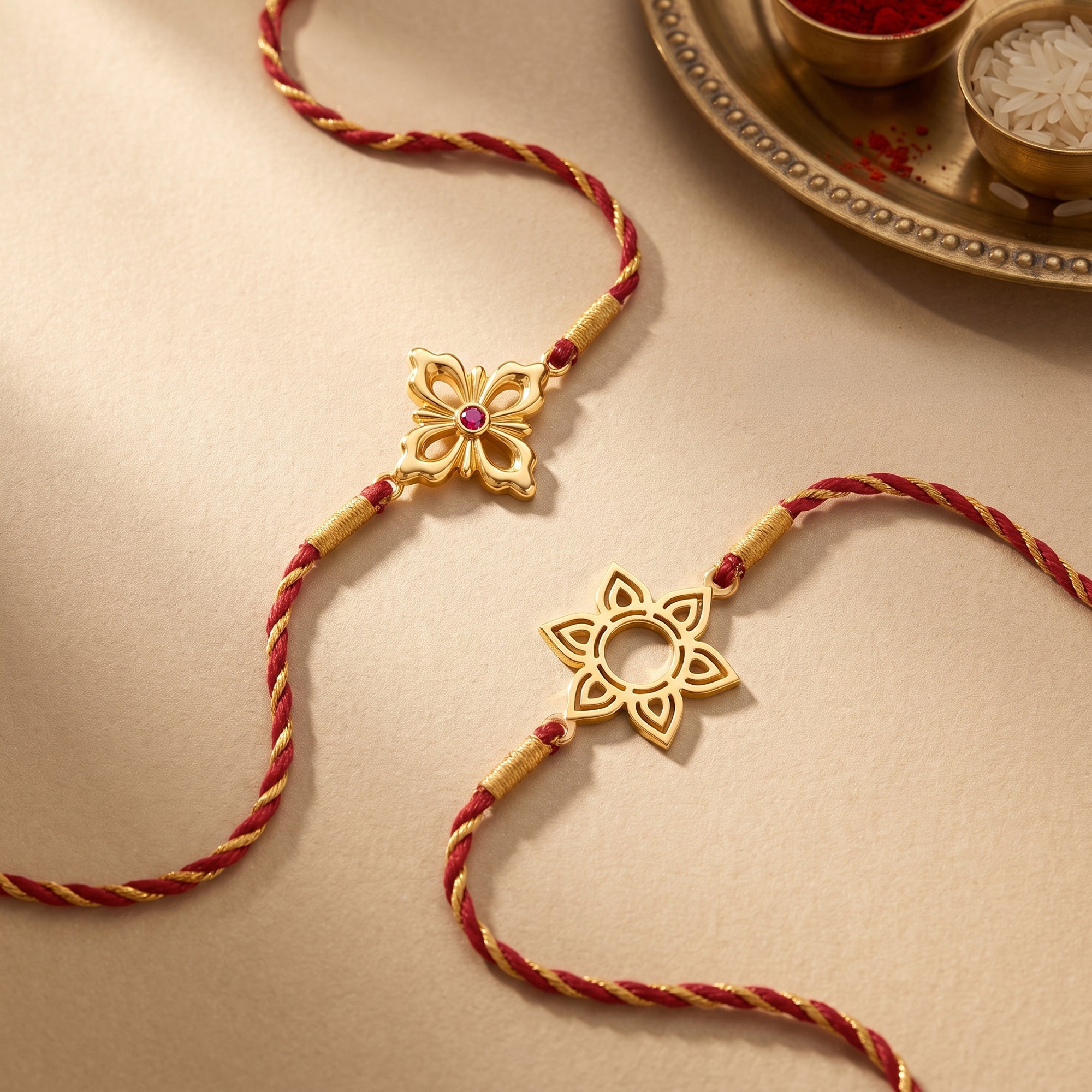 Golden Starry Floral Rakhi Combo (Set of 2) — image 1