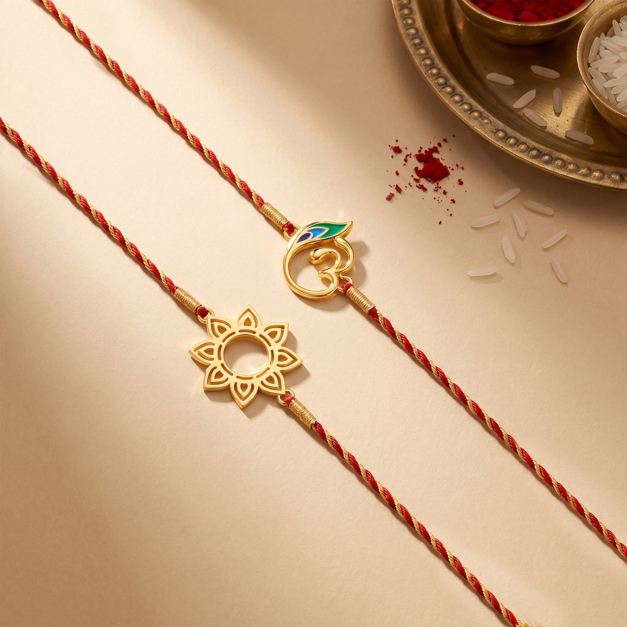 Golden Flower Omkara Rakhi Combo (Set of 2) — image 1