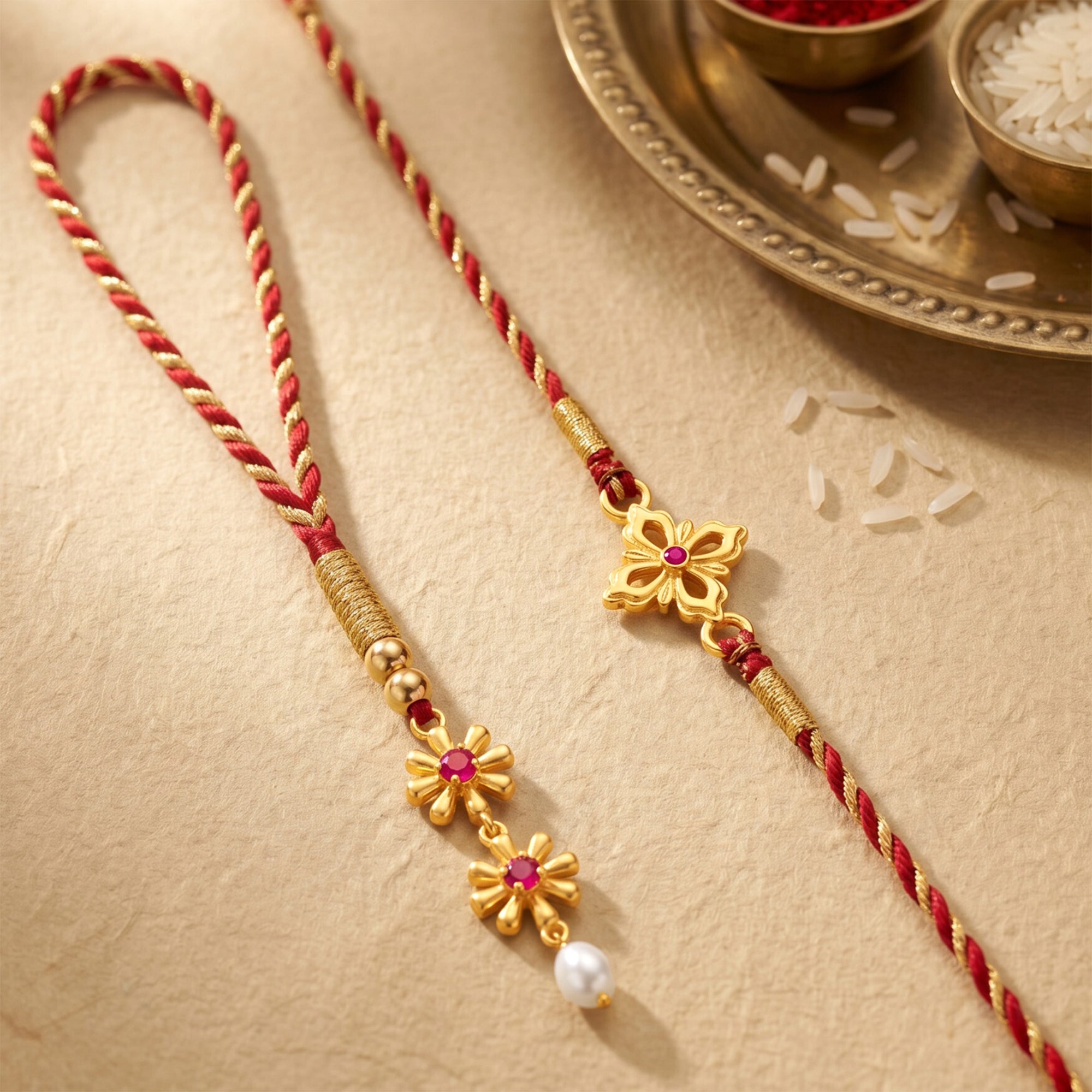 Golden Dhrivan Bhaiya Bhabhi Rakhi Combo (Set of 2) — image 1