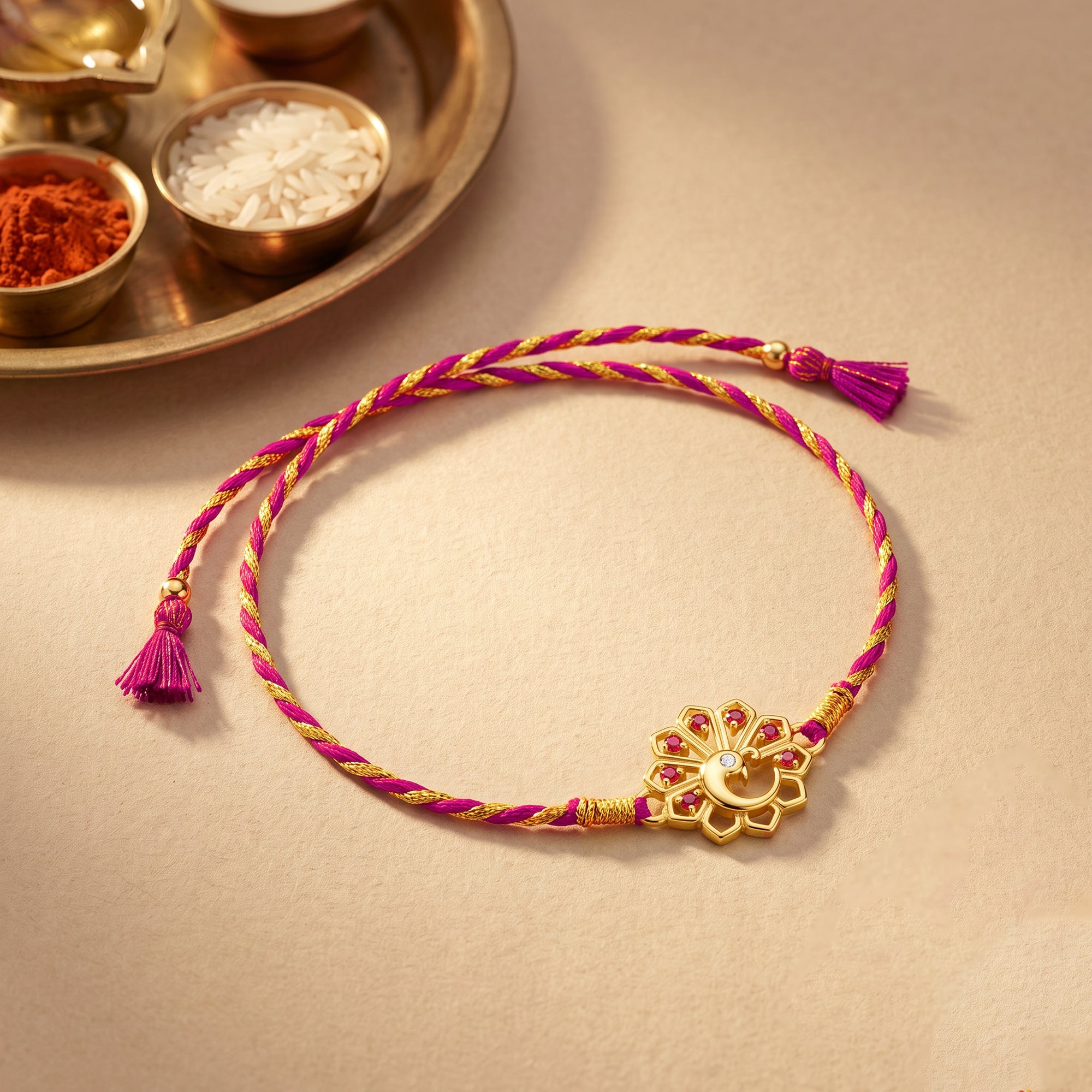 Golden Peacock Heritage Rakhi — image 1