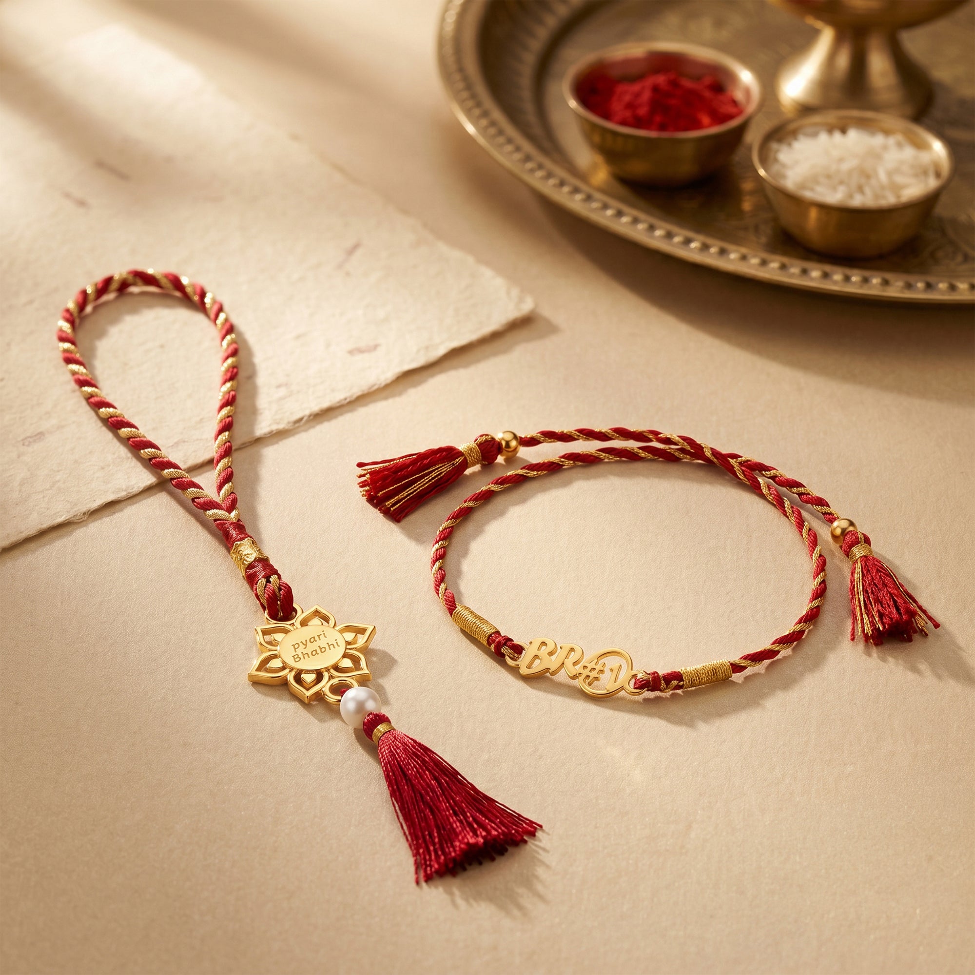 Golden Nairik Bhaiya Bhabhi Rakhi Combo (Set of 2) — image 1