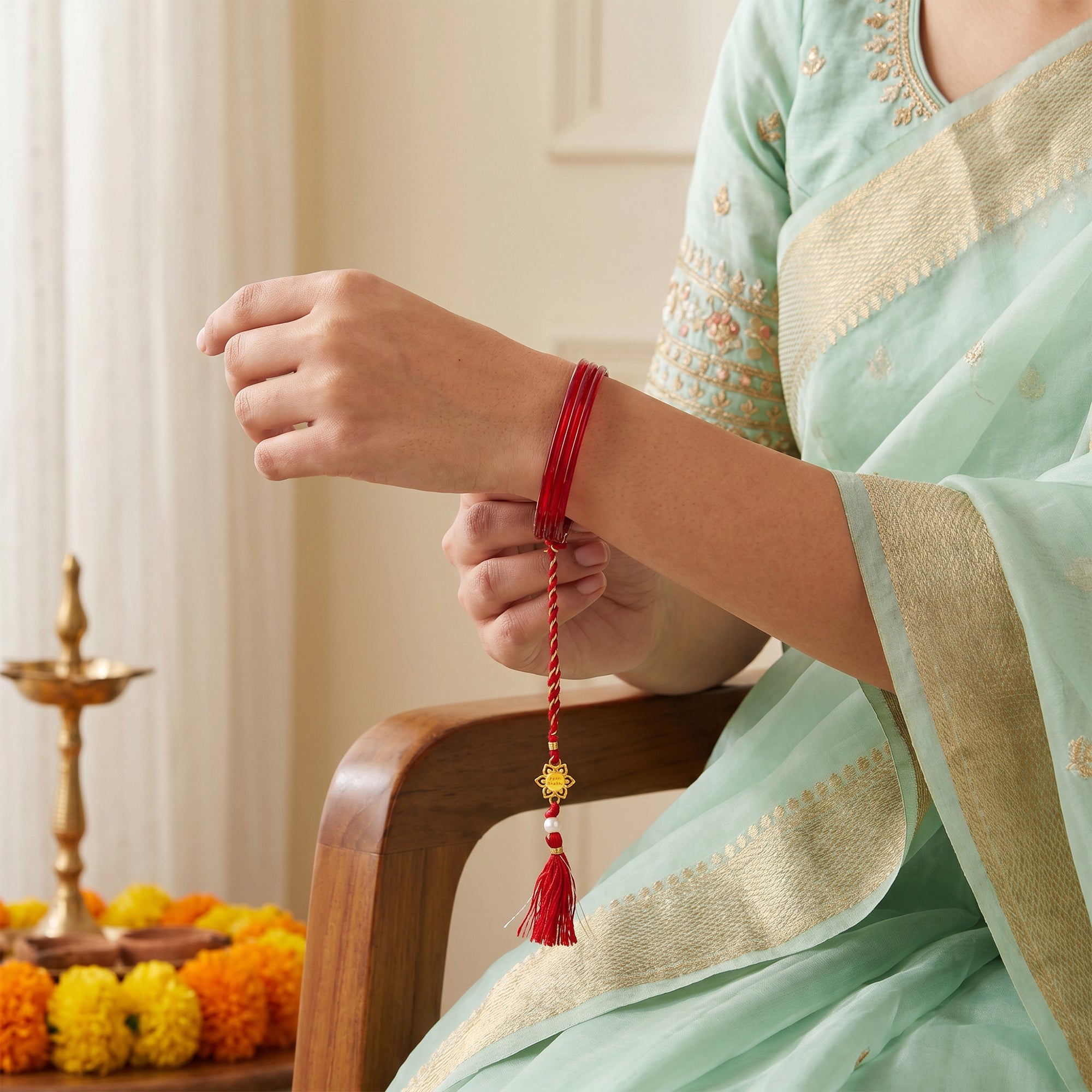 Golden Nairik Bhaiya Bhabhi Rakhi Combo (Set of 2) — image 3