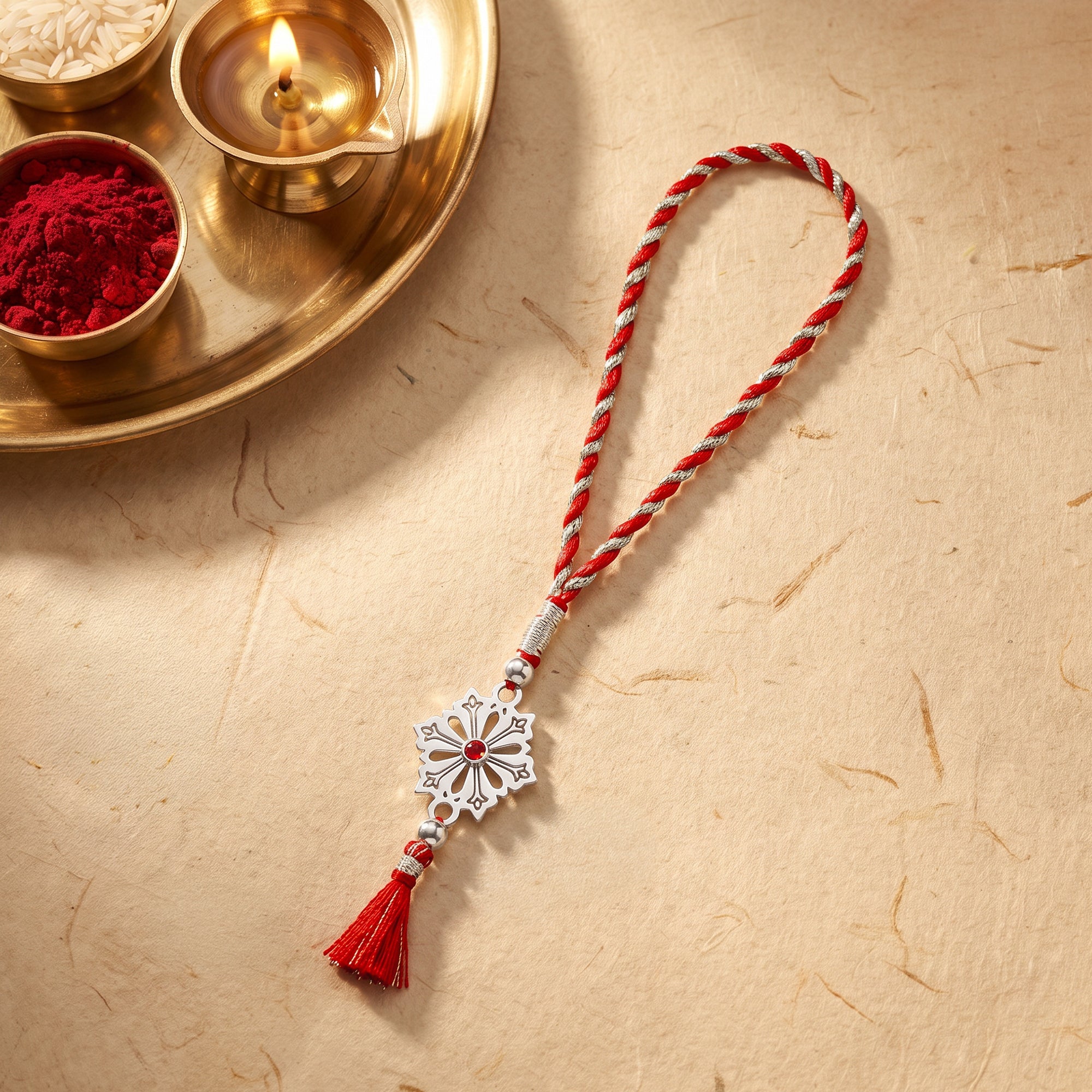 Silver Blooming Floral Lumba Rakhi — image 1