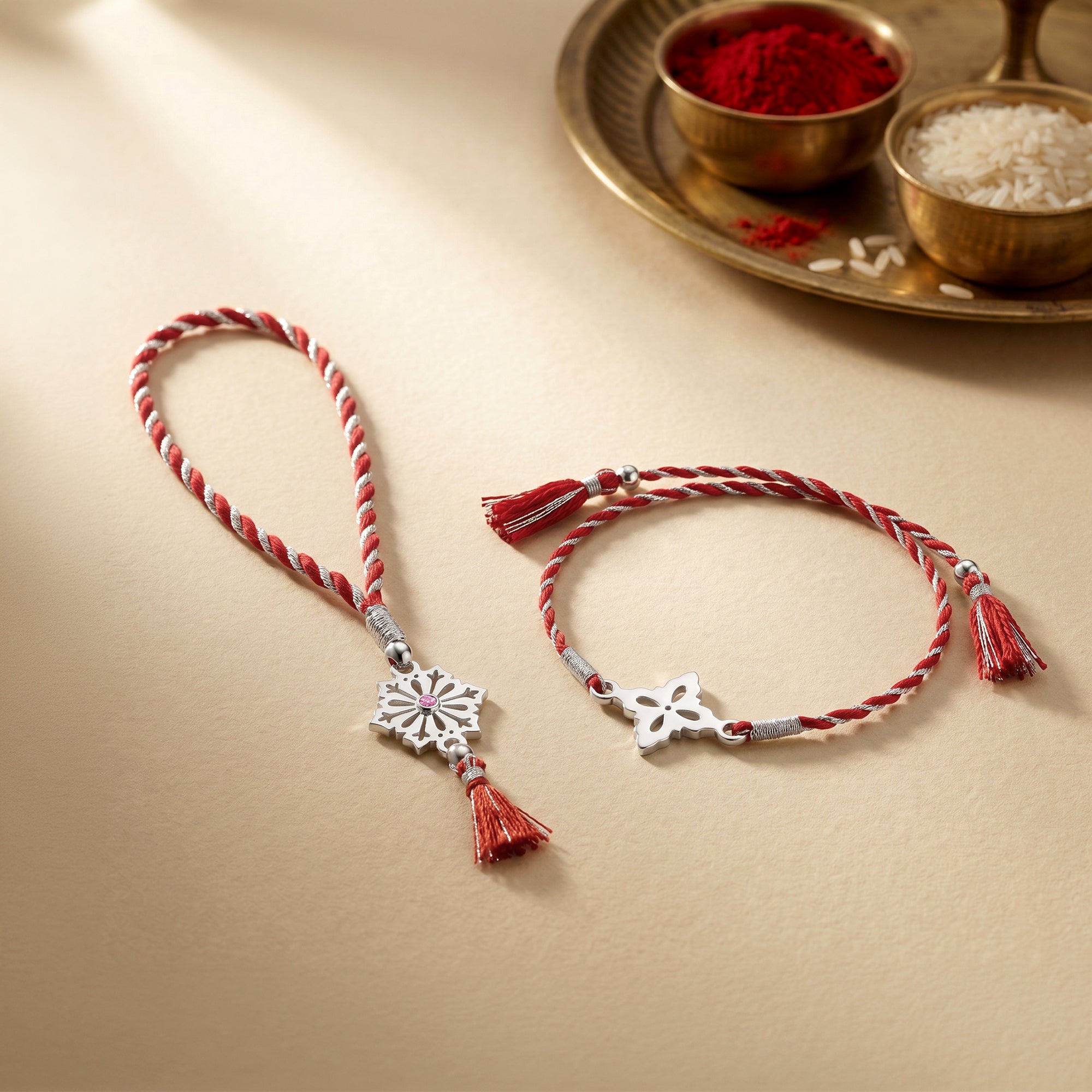 Silver Aarunya Bhaiya Bhabhi Rakhi Combo (Set of 2) — image 1